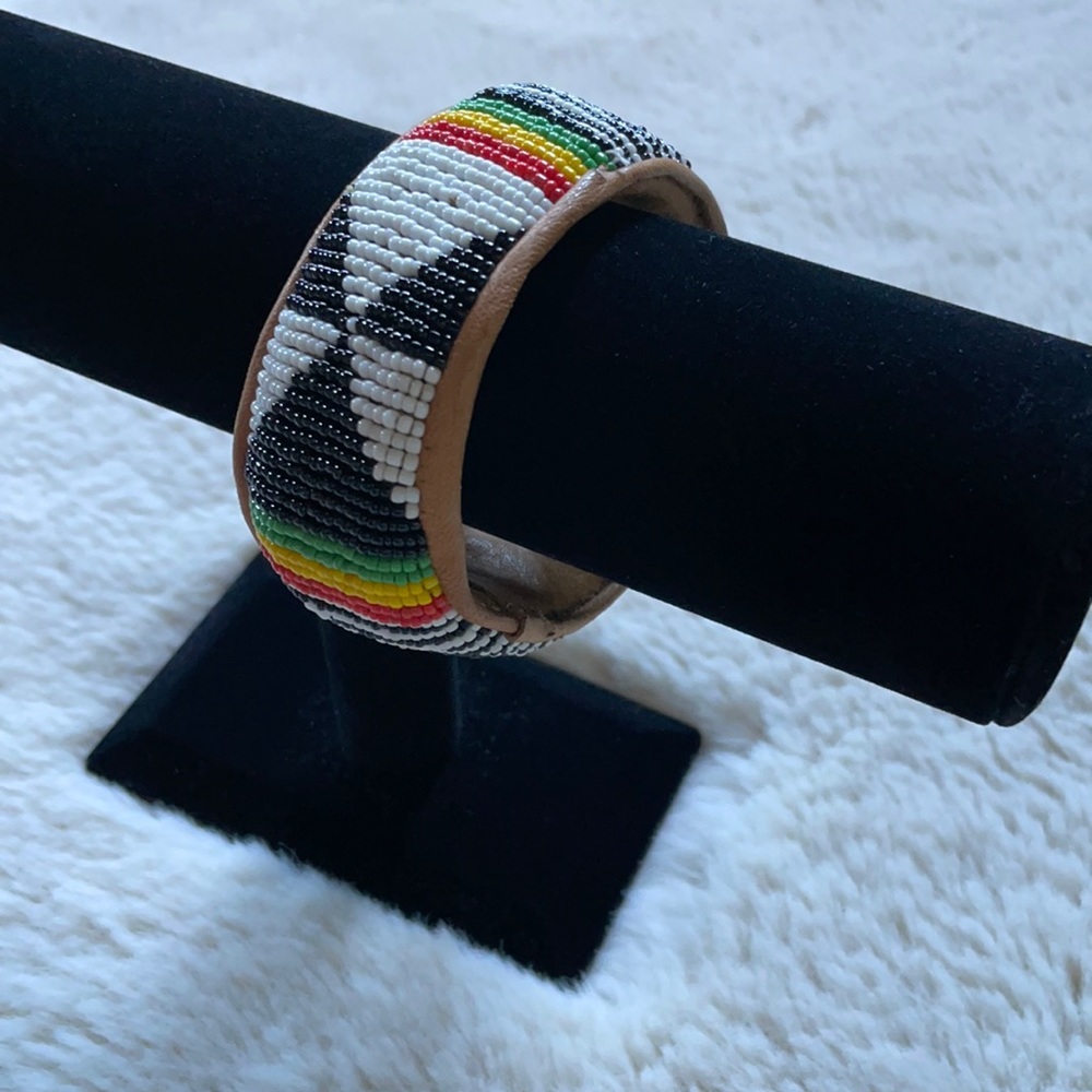 Vintage | Tribal Rasta Beaded Leather Bangle Bracelet